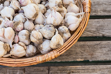 Image showing Garlic in rustic basket.