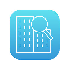 Image showing Condominium and magnifying glass line icon.