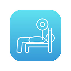 Image showing Man lying on bench and lifting barbell line icon.