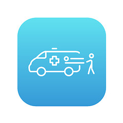 Image showing Man with patient and ambulance car line icon.