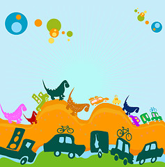 Image showing dinosaurs and cars