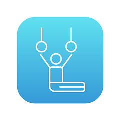 Image showing Gymnast performing on stationary rings line icon.