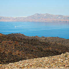 Image showing volcanic land in europe santorini greece sky and mediterranean s