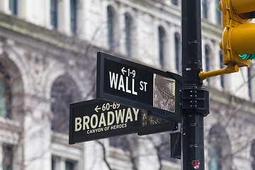 Image showing Wall st. street sign, New York, USA.