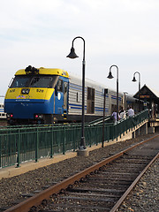 Image showing commuter railrroad train in station Montauk New York USA    