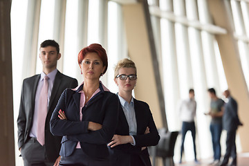 Image showing business people group, woman in front  as team leader