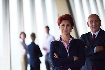 Image showing diverse business people group with redhair  woman in front