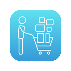 Image showing Man pushing shopping cart line icon.