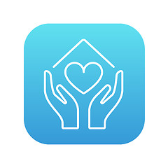 Image showing Hands holding house symbol with heart shape line icon.