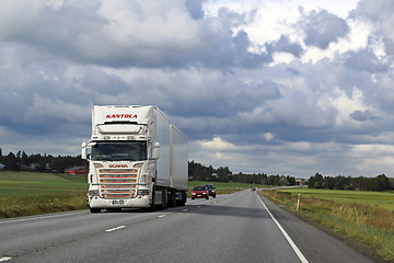 Image showing White Scania Reefer Truck Landscape