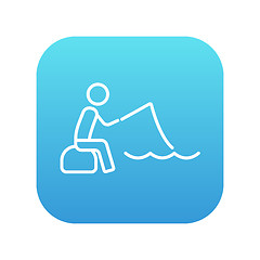 Image showing Fisherman sitting with rod line icon.