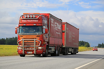 Image showing Customized Red Scania Truck Transport