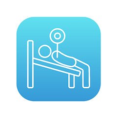 Image showing Man lying on bench and lifting barbell line icon.