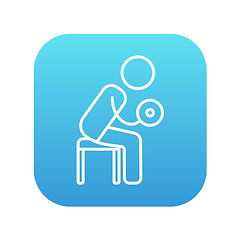 Image showing Man exercising with dumbbells line icon.