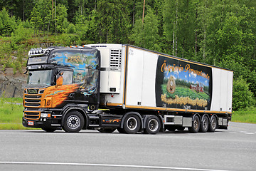 Image showing Scania V8 Temperature Controlled Semi Hauls Frozen Food