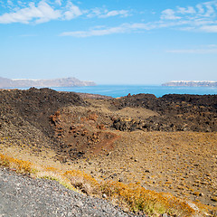 Image showing volcanic land in europe santorini greece sky and mediterranean s