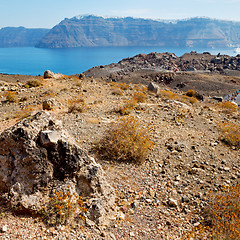 Image showing volcanic land in europe santorini greece sky and mediterranean s