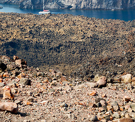 Image showing volcanic land in europe santorini greece sky and mediterranean s