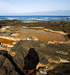 Image showing in spain  lanzarote  rock stone sky cloud beach  