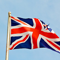 Image showing waving flag in the blue sky british colour and wave