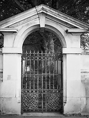 Image showing Black and white Old gate