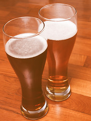 Image showing Retro looking Two glasses of German beer