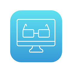 Image showing Glasses on computer monitor line icon.