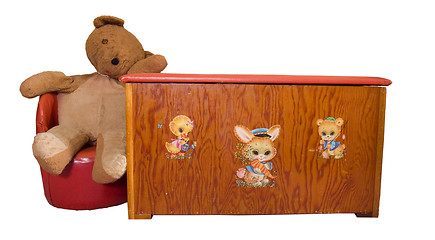 Image showing Teddy Bear and Toy Chest