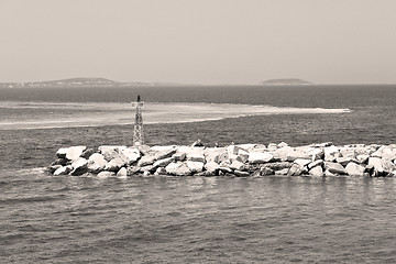 Image showing froth and foam greece from the boat  islands in mediterranean se