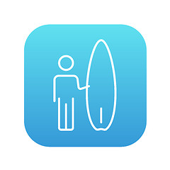Image showing Man with surfboard line icon.