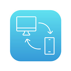 Image showing Synchronization computer with mobile device line icon.