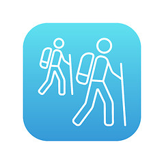 Image showing Tourist backpackers line icon.