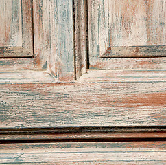 Image showing greece home texture of a brown antique wooden old door in santor