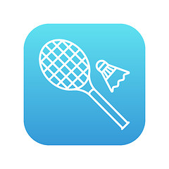 Image showing Shuttlecock and badminton racket line icon.