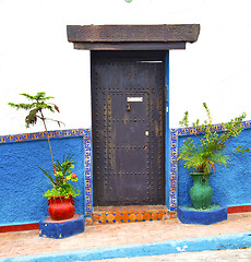 Image showing historical blue  in  antique building door morocco      style af