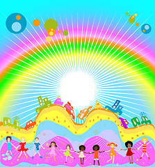 Image showing kids and rainbow