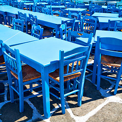 Image showing table in santorini europe greece old restaurant chair and the su