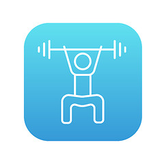 Image showing Man exercising with barbell line icon.