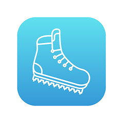 Image showing Hiking boot with crampons line icon.