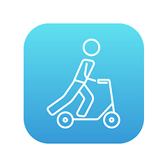 Image showing Man riding kick scooter line icon.