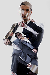 Image showing double exposure of business man isolated over white background