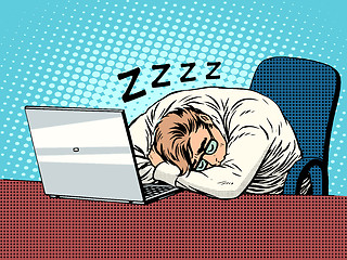 Image showing Businessman working on laptop fatigue sleep