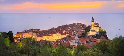 Image showing Picturesque old town Piran in sunset, Slovenia.