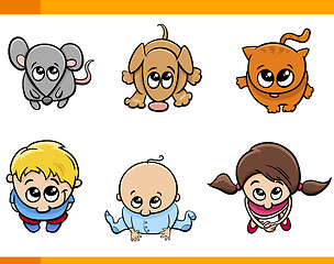 Image showing kids and pets cartoon set