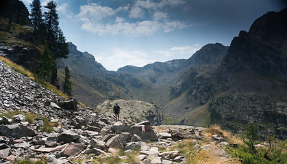 Image showing Hiker tourist on a trail