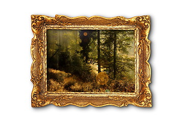 Image showing image of beautiful forest in wooden painting frame