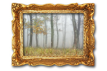 Image showing image with misty forest on ancient picture frame