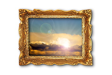 Image showing colorful sky image in ancient gilded painting frame