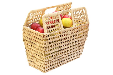 Image showing wattle basket full of bio apples