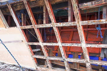 Image showing Fishing vessel being repaired